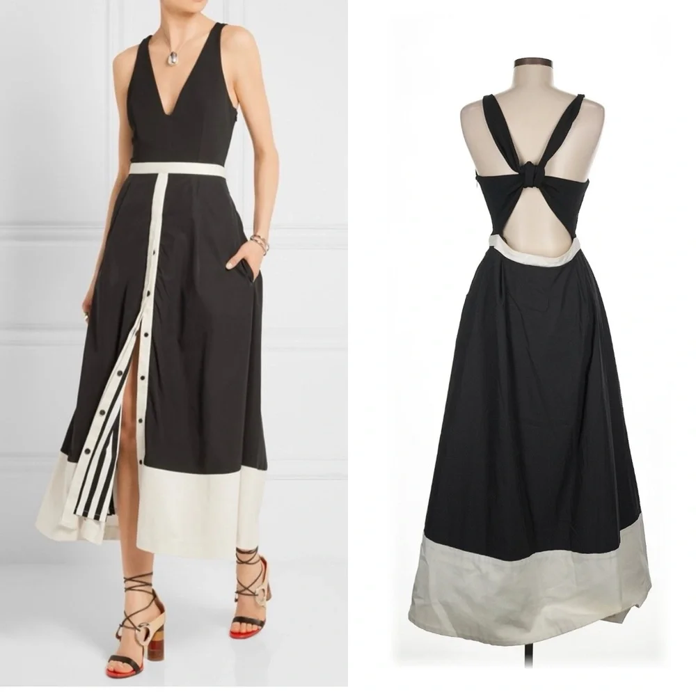 La Ligne Bardot Black & White Striped Midi Dress Size 8 - Picture 5 of 10